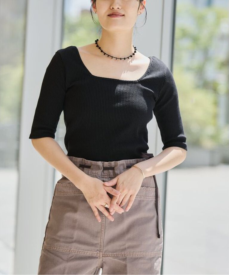 IENA LA BOUCLE「IENA LA BOUCLE リブスクエアネックカットソー」|Tシャツ・カットソー|ブラック