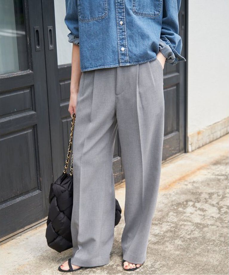 Spick and Span「≪追加≫ダブルクロスツータックパンツ」|スラックス|グレーA