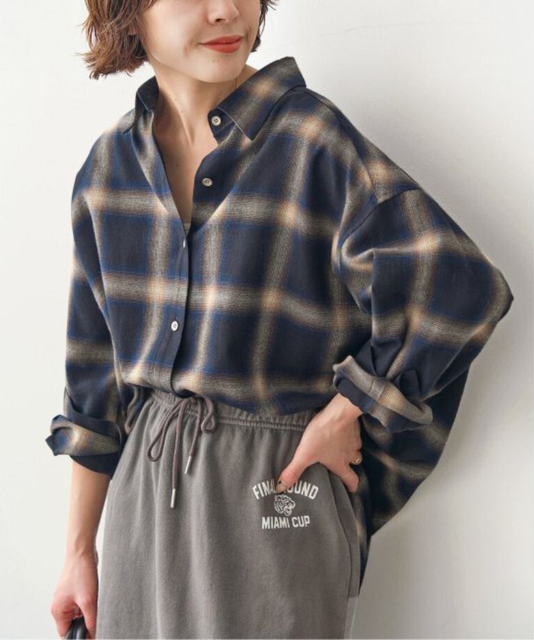 Spick and Span「《追加》オンブレーチェックルーズシャツ」|シャツ・ブラウス|ブラック