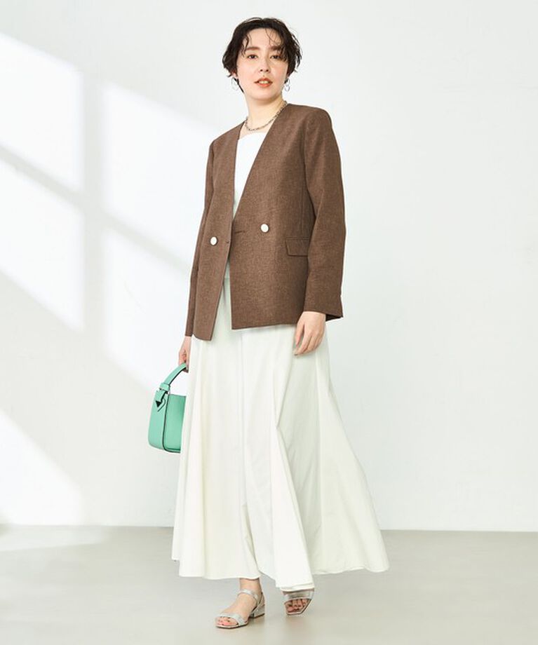 NOLLEY'S「《セットアップ対応》ウォッシャブルドライトロピカルノーカラーダブルジャケット」|ノーカラージャケット|