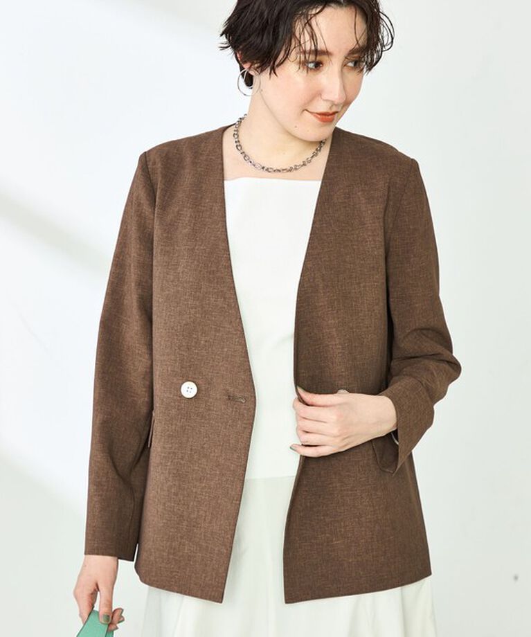 NOLLEY'S「《セットアップ対応》ウォッシャブルドライトロピカルノーカラーダブルジャケット」|ノーカラージャケット|