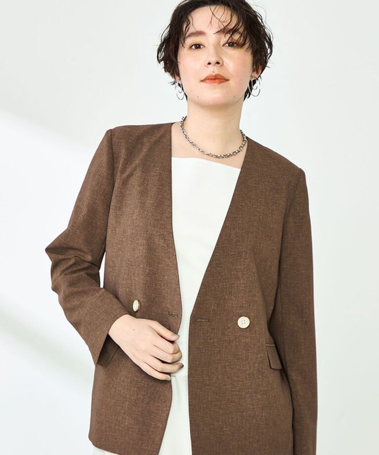 NOLLEY'S「《セットアップ対応》ウォッシャブルドライトロピカルノーカラーダブルジャケット」|ノーカラージャケット|