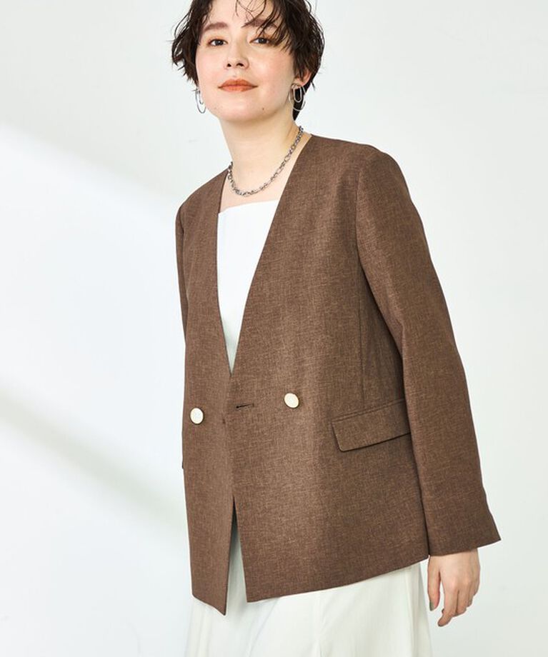 NOLLEY'S「《セットアップ対応》ウォッシャブルドライトロピカルノーカラーダブルジャケット」|ノーカラージャケット|