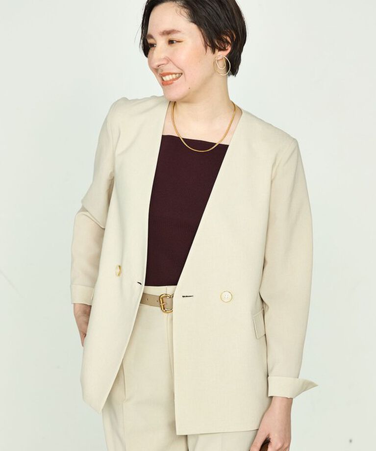 NOLLEY'S「《セットアップ対応》ウォッシャブルドライトロピカルノーカラーダブルジャケット」|ノーカラージャケット|