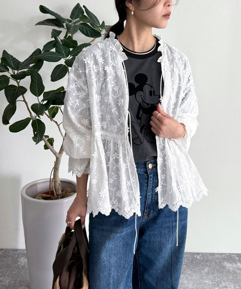 fredy emue「3D刺繍スカラップ前開きブラウス」|シャツ・ブラウス|オフホワイト