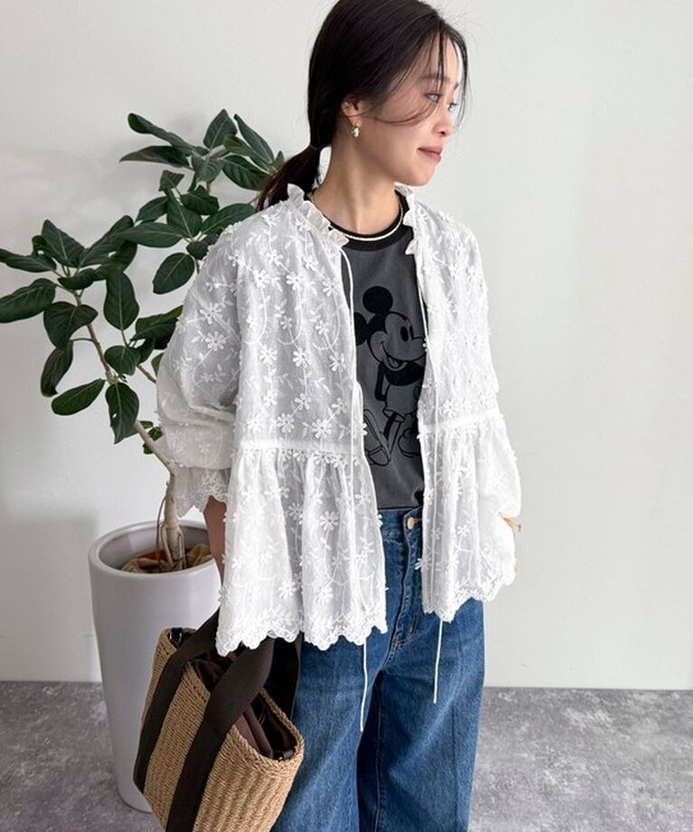 fredy emue「3D刺繍スカラップ前開きブラウス」|シャツ・ブラウス|