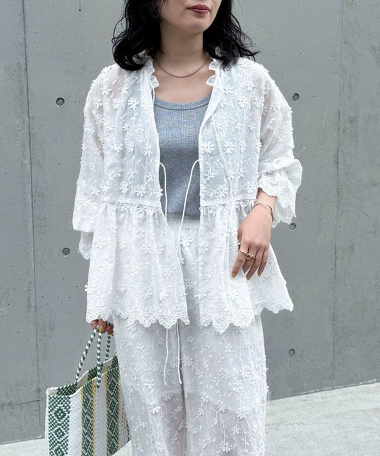 fredy emue「3D刺繍スカラップ前開きブラウス」|シャツ・ブラウス|