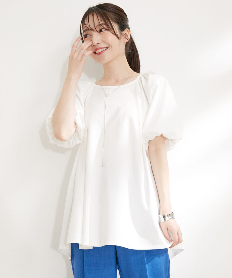 VIS「【洗える】ボリュームスリーブドッキングチュニックトップス」|Tシャツ・カットソー|