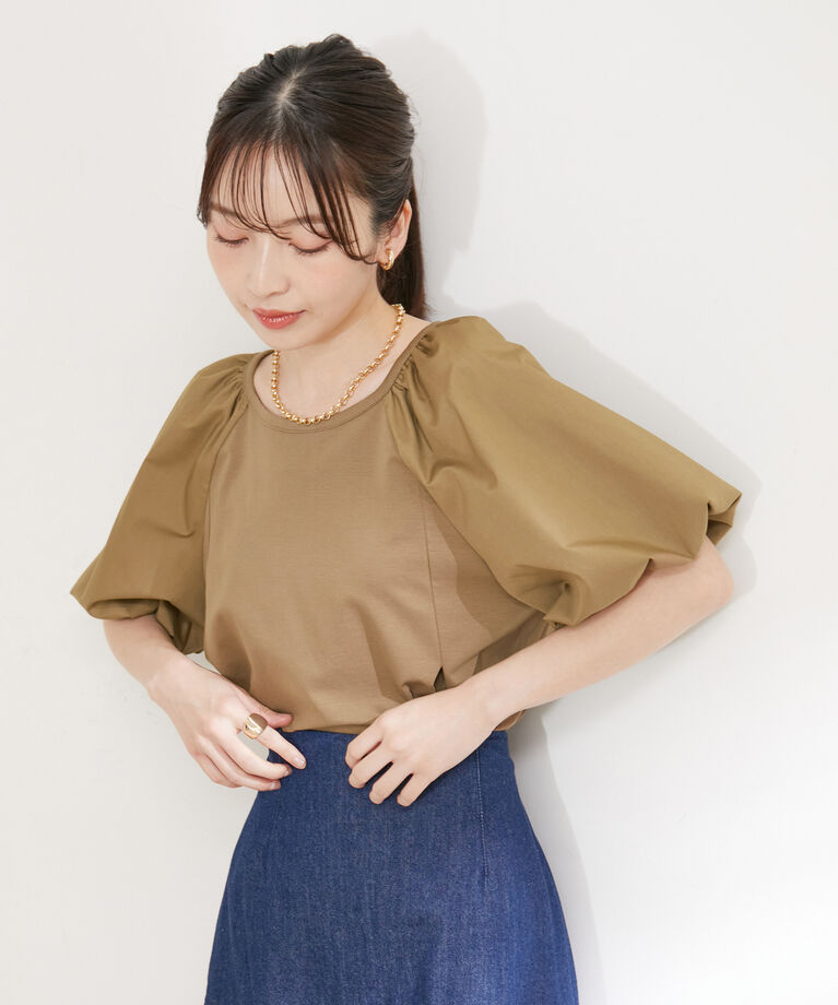 VIS「【洗える】ボリュームスリーブドッキングチュニックトップス」|Tシャツ・カットソー|