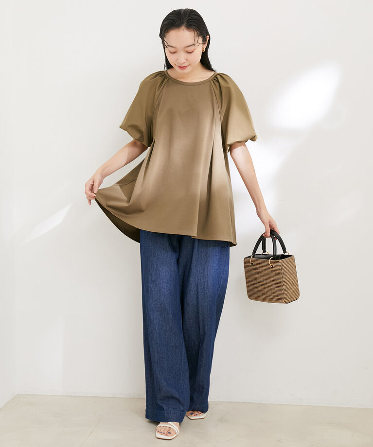 VIS「【洗える】ボリュームスリーブドッキングチュニックトップス」|Tシャツ・カットソー|