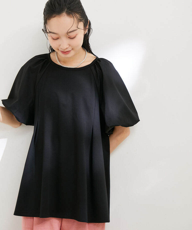 VIS「【洗える】ボリュームスリーブドッキングチュニックトップス」|Tシャツ・カットソー|