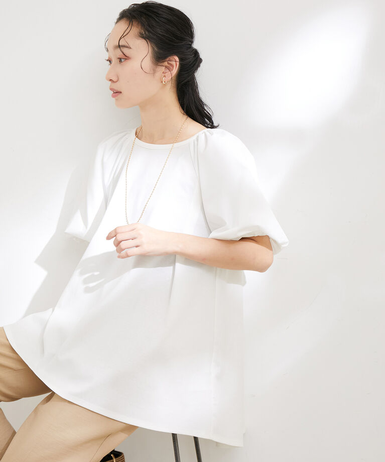 VIS「【洗える】ボリュームスリーブドッキングチュニックトップス」|Tシャツ・カットソー|