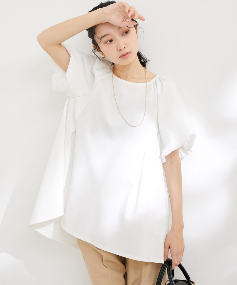 VIS「【洗える】ボリュームスリーブドッキングチュニックトップス」|Tシャツ・カットソー|