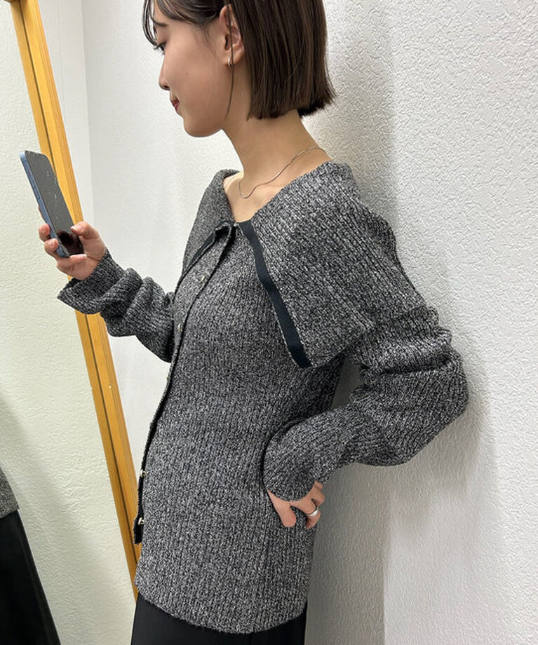  「ブークレBIG襟ニット」|カーディガン|