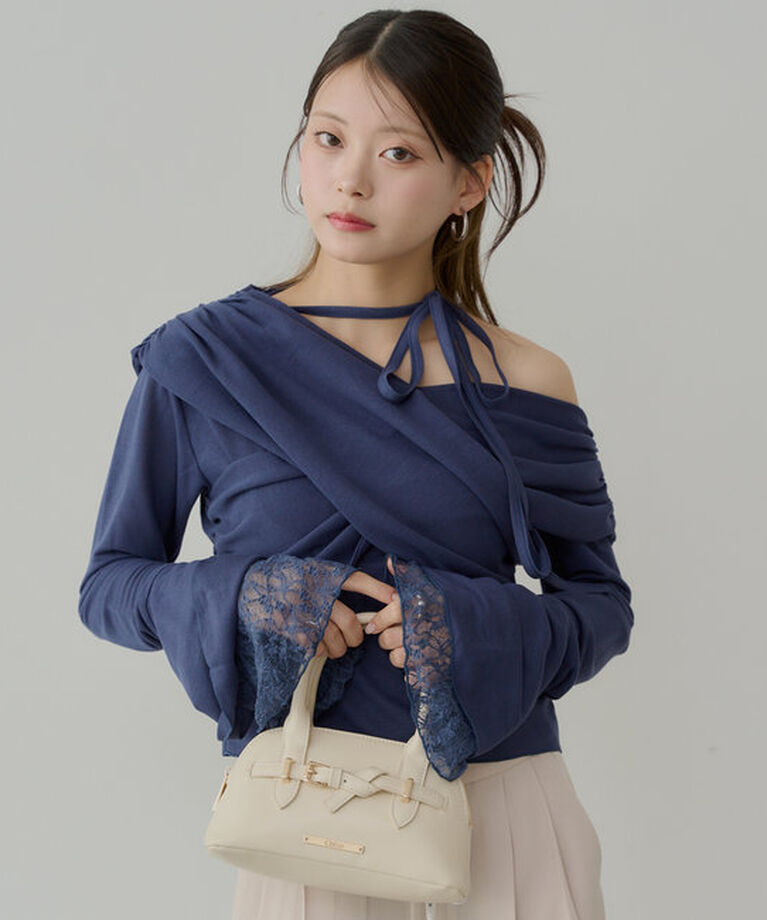  「袖フリルクロスワンショルトップス」|Tシャツ・カットソー|