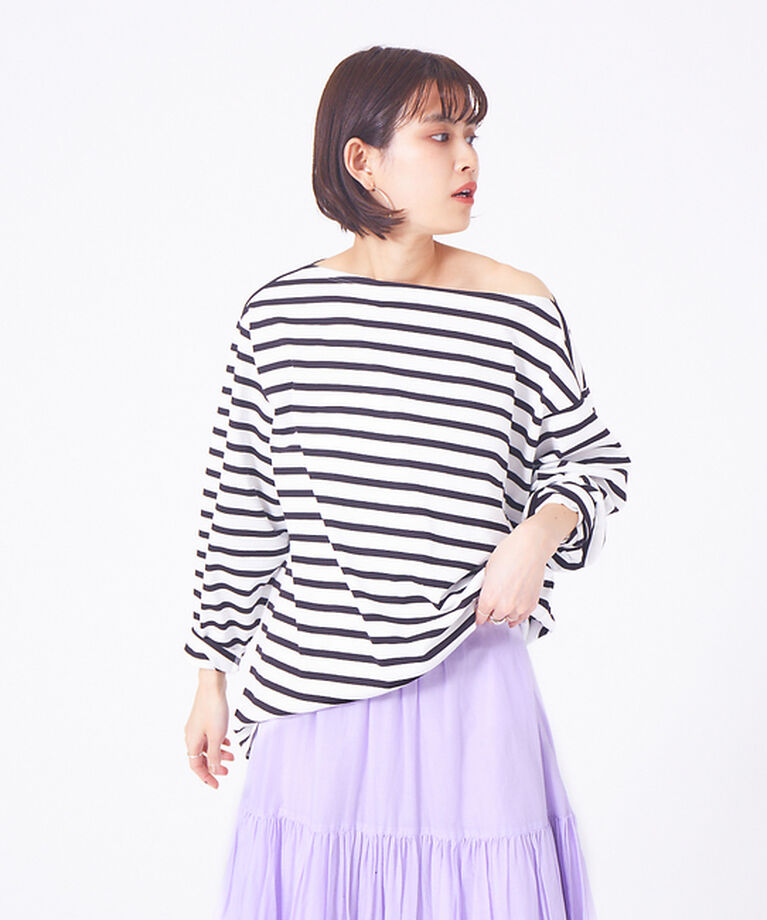 Rouge vif「ロングボーダーTカットソー」|Tシャツ・カットソー|ブラック