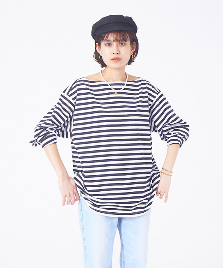 Rouge vif「ロングボーダーTカットソー」|Tシャツ・カットソー|ネイビー