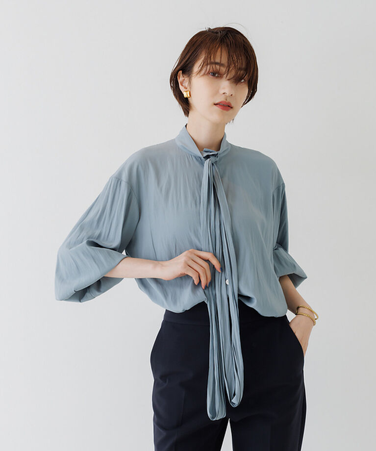 Rouge vif「割繊リボンデザインシャツ」|シャツ・ブラウス|サックスブルー