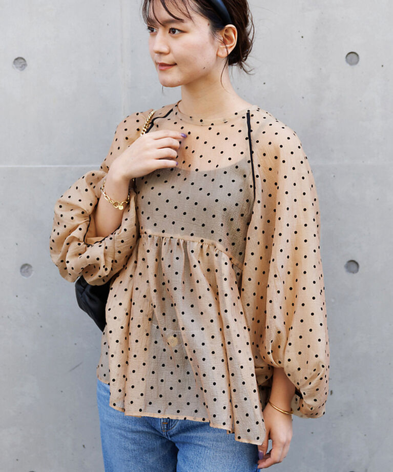 Rouge vif「シアードットフロッキーブラウス」|シャツ・ブラウス|ベージュ