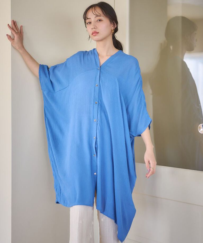earth music&ecology「レーヨンビッグシャツチュニック　25SS 夏」|チュニック|Blue