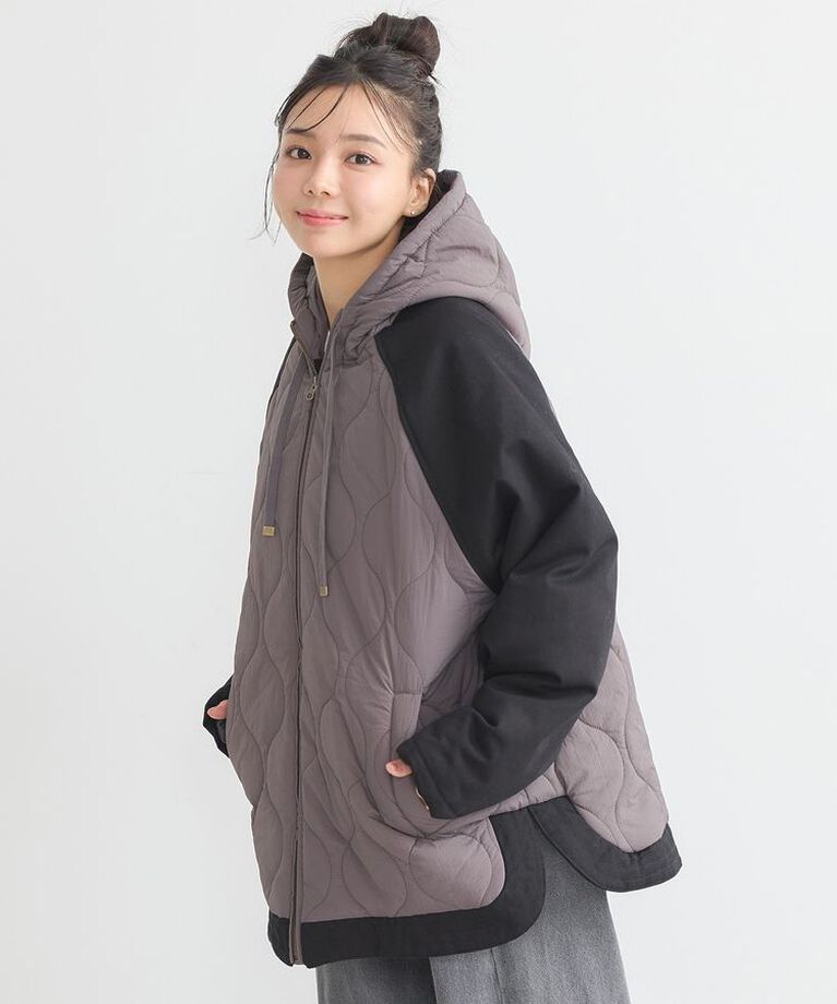 earth music&ecology「ラグラン切替キルティングブルゾン」|ブルゾン・スタジャン|Charcoal Gray