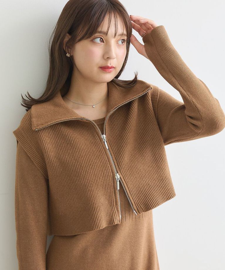 earth music&ecology「SET2点ZIPベスト+ニットワンピース」|ワンピース|