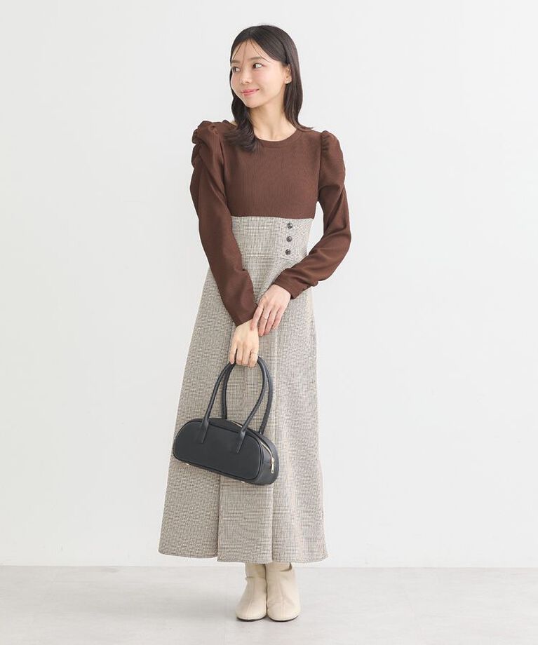 earth music&ecology「リブカットソードッキングワンピース」|ワンピース|Brown