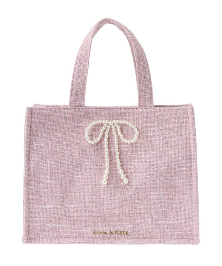 Maison de FLEUR「ピンクツイードパールリボンスクエアトートバッグ」|トートバッグ|