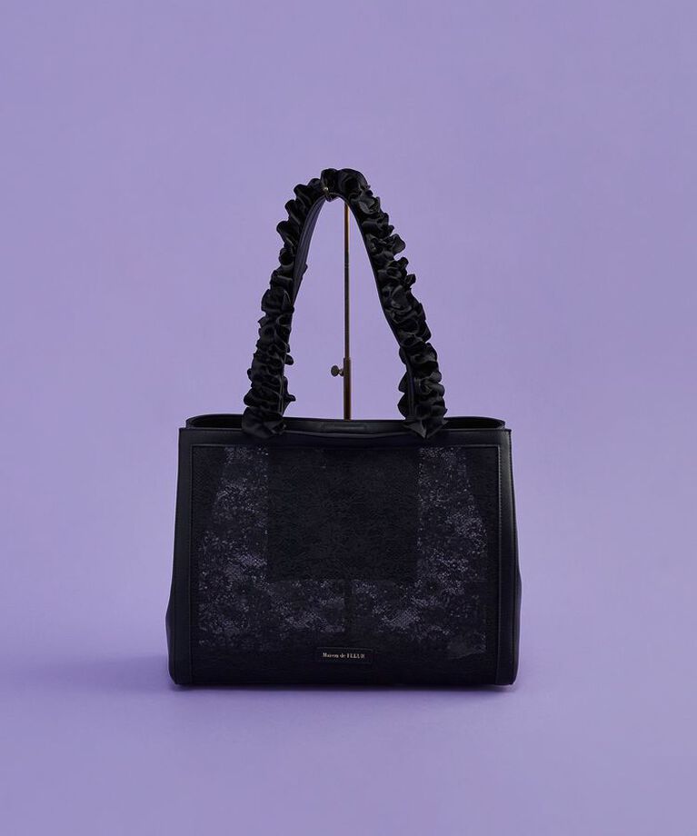 Maison de FLEUR「メッシュレーススクエアトートバッグ」|トートバッグ|ブラック