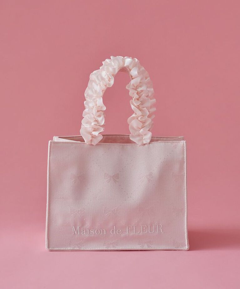 Maison de FLEUR「EC限定リボン柄ジャカードスクエアトートS」|トートバッグ|ピンク