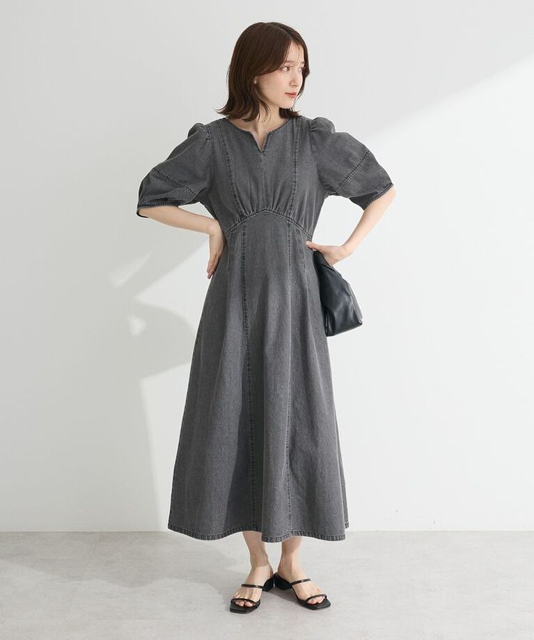 Green Parks「・ELENCARE DUE デニム5分袖ワンピース」|ワンピース|Gray