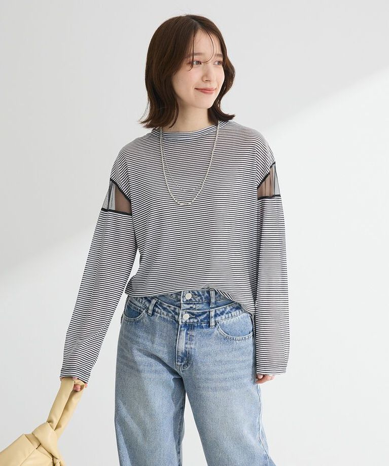 Green Parks「シアー切替長袖プルオーバー」|Tシャツ・カットソー|