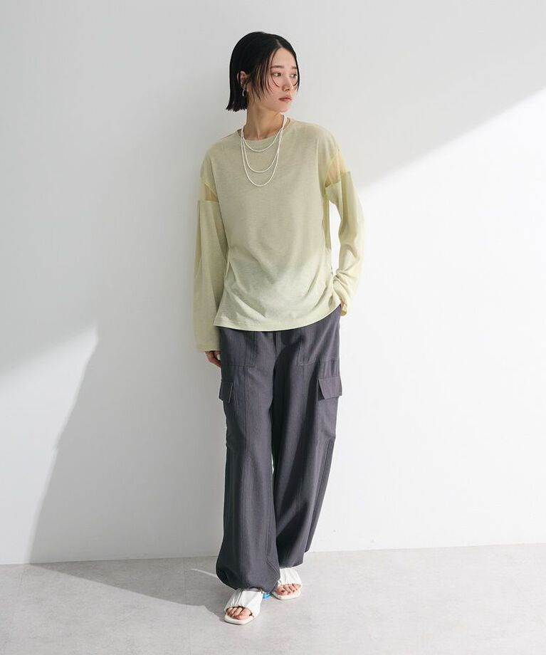 Green Parks「シアー切替長袖プルオーバー」|Tシャツ・カットソー|