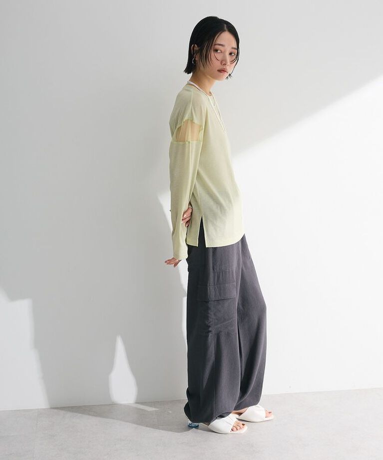 Green Parks「シアー切替長袖プルオーバー」|Tシャツ・カットソー|