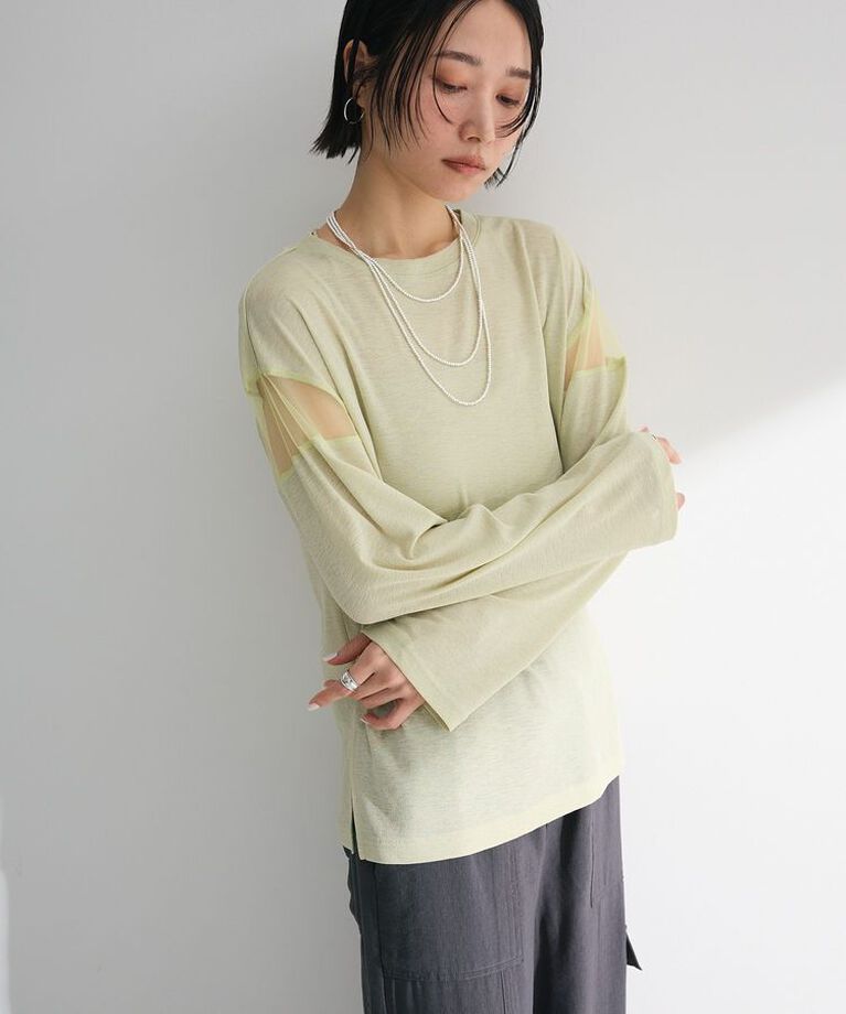 Green Parks「シアー切替長袖プルオーバー」|Tシャツ・カットソー|