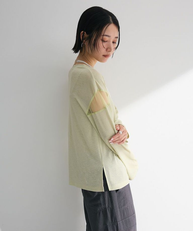 Green Parks「シアー切替長袖プルオーバー」|Tシャツ・カットソー|