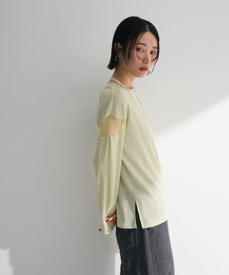 Green Parks「シアー切替長袖プルオーバー」|Tシャツ・カットソー|Lime Green
