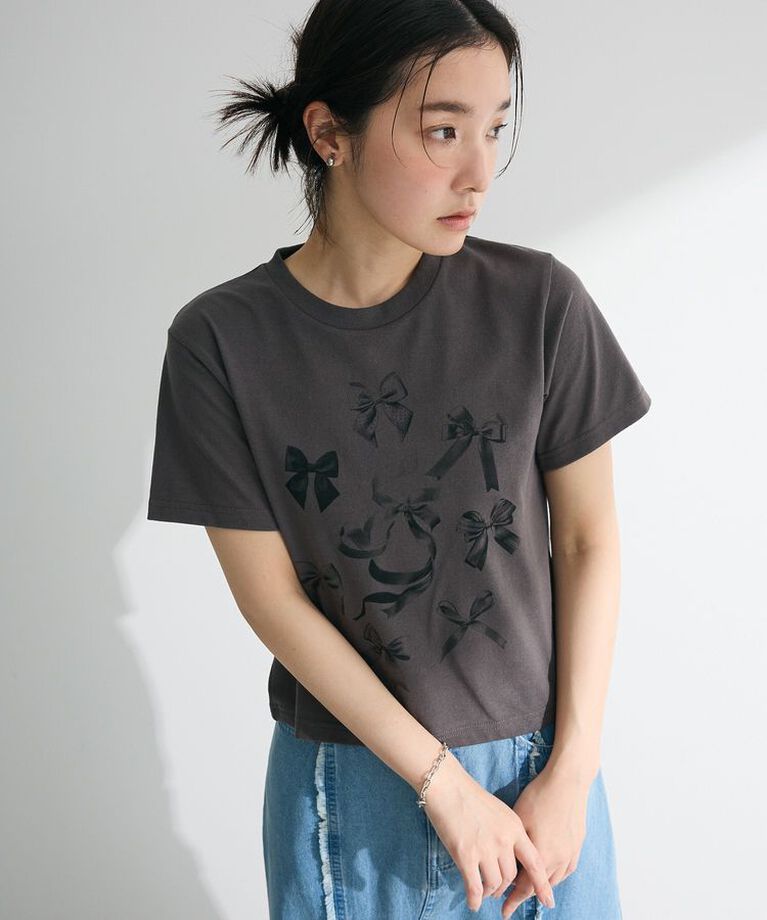 Green Parks「・DOUBLE FLAGS リボンpt TEE」|Tシャツ・カットソー|Charcoal Gray