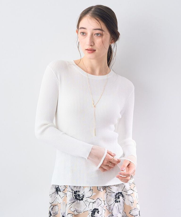 YECCA VECCA「袖口シアーリブニット」|ニット・セーター|Off White