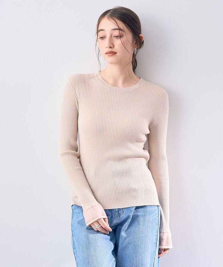 YECCA VECCA「袖口シアーリブニット」|ニット・セーター|Light beige