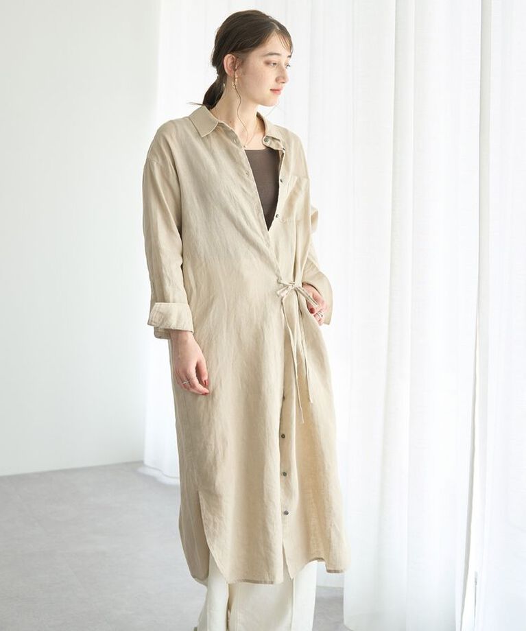 YECCA VECCA「2wayフレンチリネンロングシャツワンピース」|ワンピース|Beige