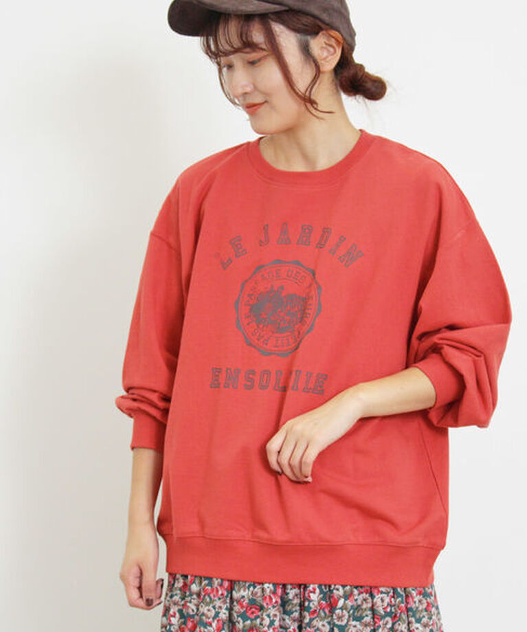 Samansa Mos2「ミニ裏毛カレッジプリントスウェット」|Tシャツ・カットソー|レッド