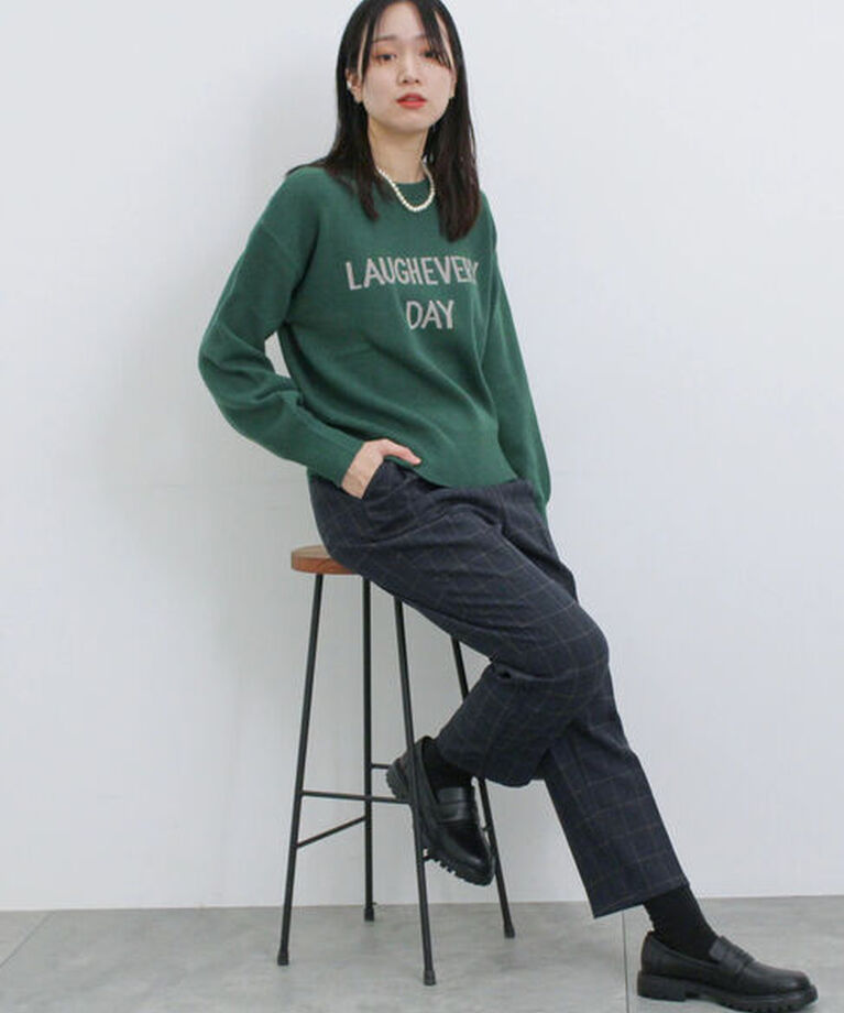 Samansa Mos2 blue「【Hug Knit】ロゴプルオーバー」|ニット・セーター|