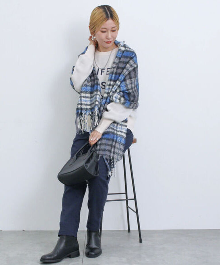 Samansa Mos2 blue「【Hug Knit】ロゴプルオーバー」|ニット・セーター|