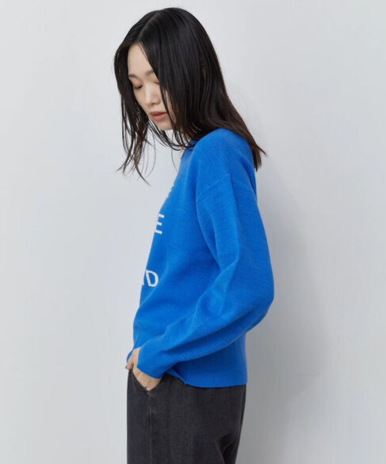 Samansa Mos2 blue「【Hug Knit】ロゴプルオーバー」|ニット・セーター|