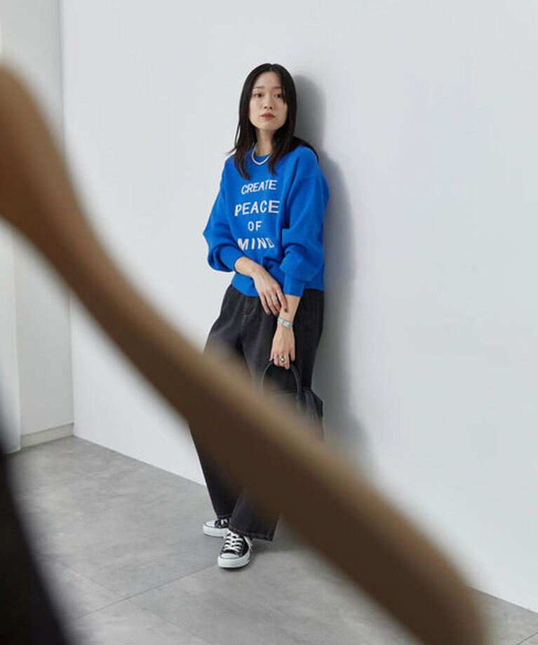 Samansa Mos2 blue「【Hug Knit】ロゴプルオーバー」|ニット・セーター|