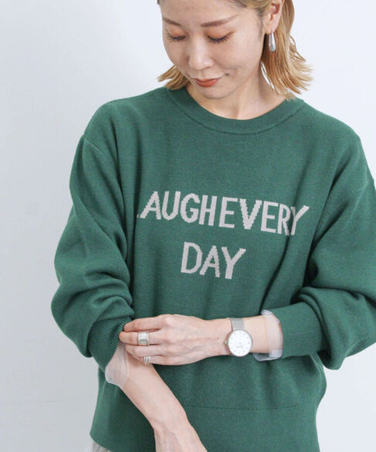 Samansa Mos2 blue「【Hug Knit】ロゴプルオーバー」|ニット・セーター|