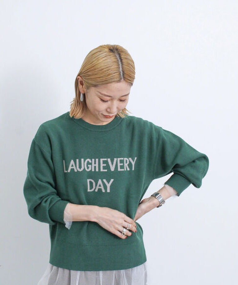 Samansa Mos2 blue「【Hug Knit】ロゴプルオーバー」|ニット・セーター|