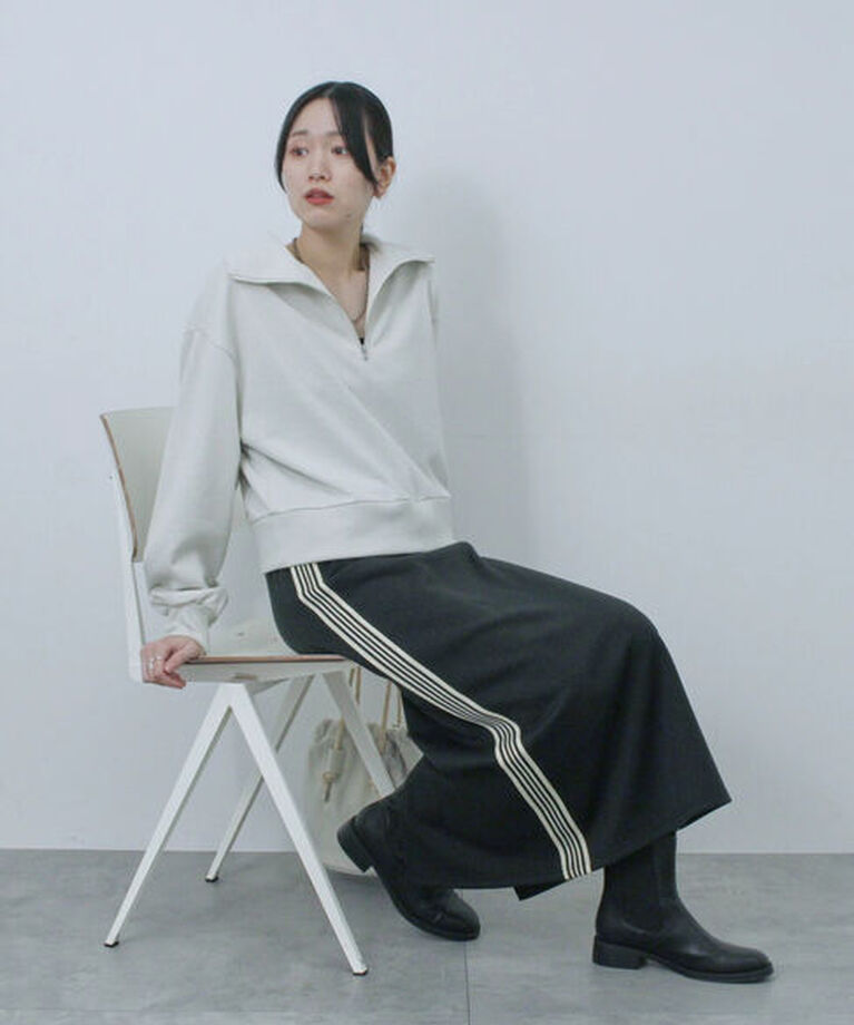 Samansa Mos2 blue「ラメ裏毛ハーフジッププルオーバー」|Tシャツ・カットソー|