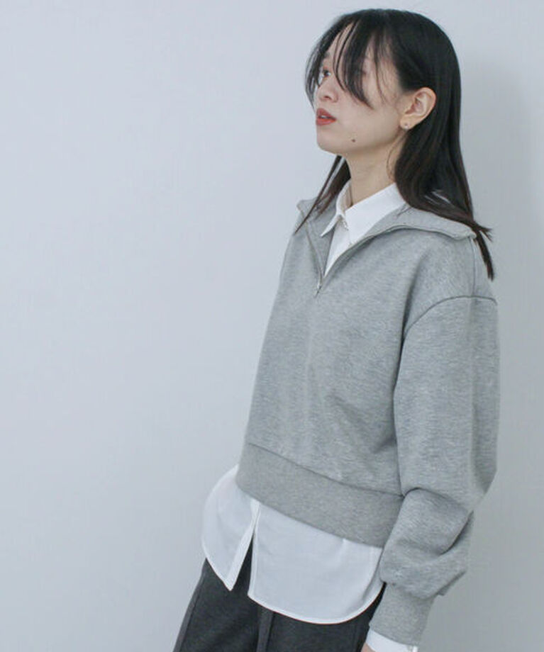 Samansa Mos2 blue「ラメ裏毛ハーフジッププルオーバー」|Tシャツ・カットソー|